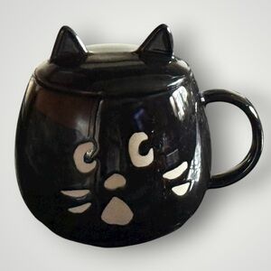 NYA-2007 A-Net Black Cat Coffee Ceramic Mug Cup With Cat Ear Lid 12 oz